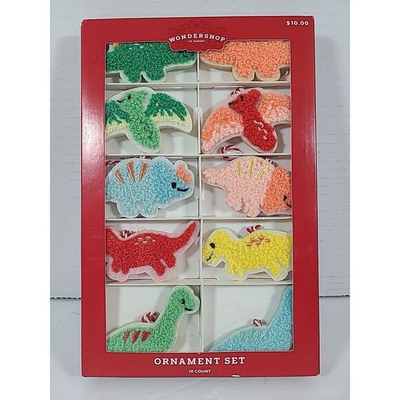 Target Wondershop Fabric Dinosaur Christmas Ornament 10 Piece Set 2023 NEW - Picture 1 of 2